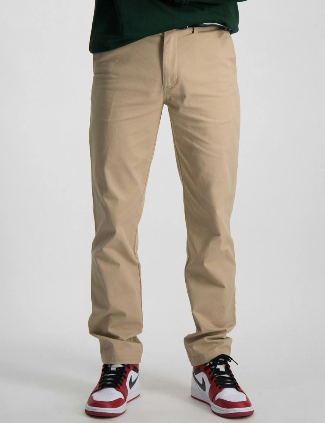 Belted Slim Fit Stretch Twill Pant